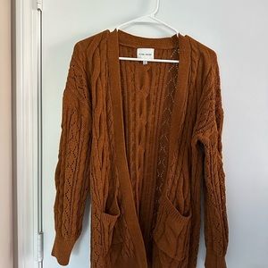 Pink Rose golden brown cardigan. Like new. Only worn once. No pulls.